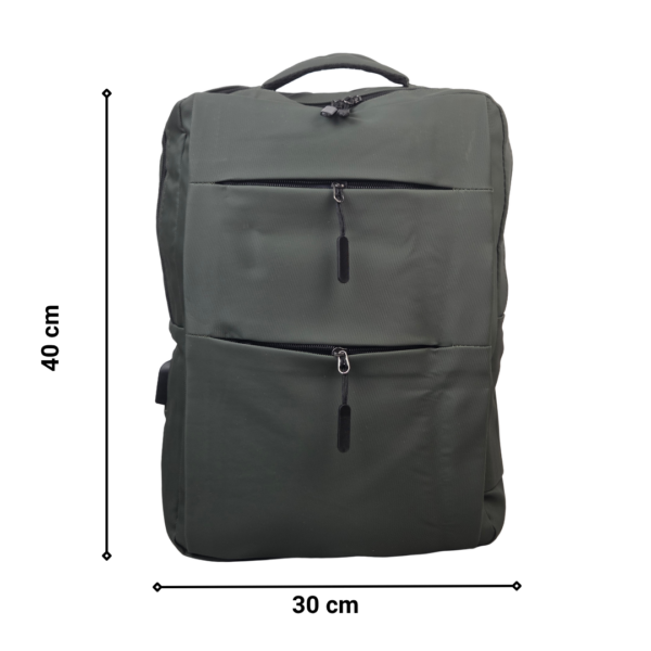 Ghiozdan Laptop Kaki cu Port USB, 3 Compartimente, Rezistent la Umezeală – 42 × 30 × 12 cm