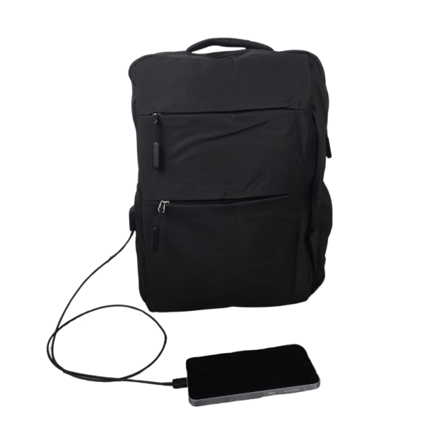 Ghiozdan Laptop Negru cu Port USB, 3 Compartimente, Rezistent la Umezeală – 42 × 30 × 12 cm
